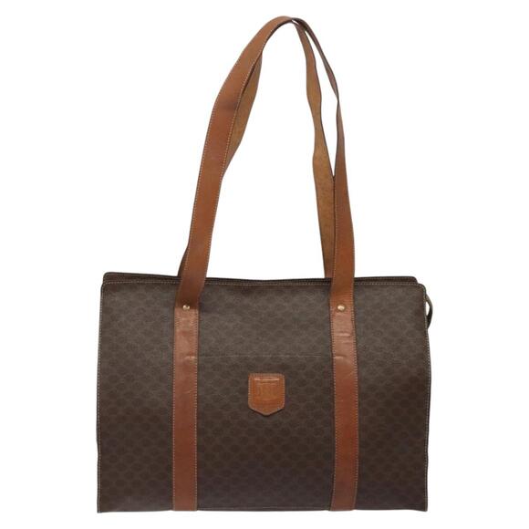 CELINE Macadam Canvas Tote Bag Pvc Leather Brown Gold - Picture 2 of 13